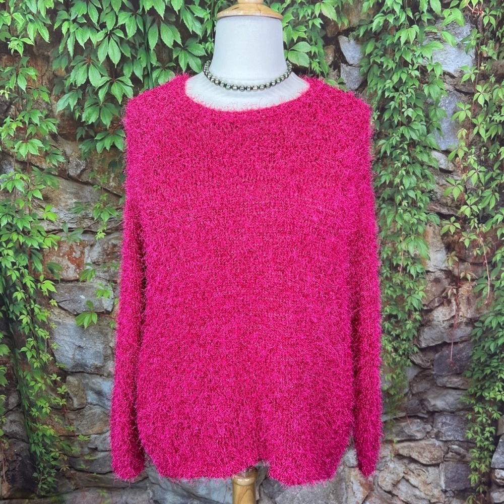 M&S COLLECTION Hot Pink Metallic Eyelash Fringe Sweater, US 20/UK 24